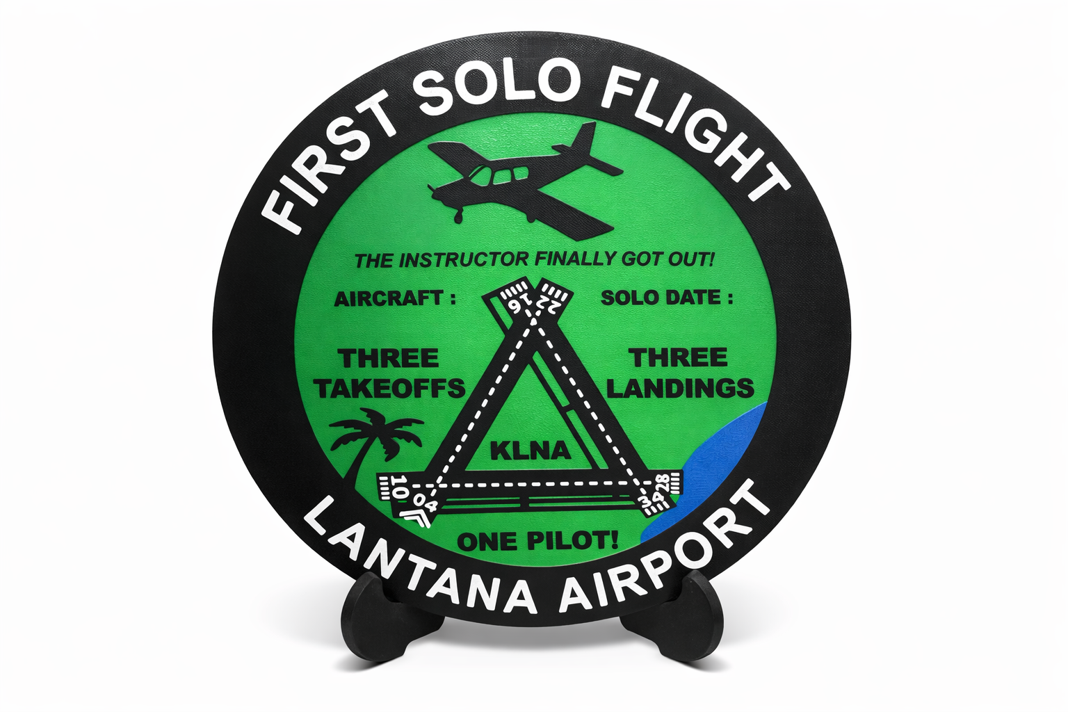 First Solo Aviation Plaque – Lantana Airport (KLNA) Pilot Milestone Gift